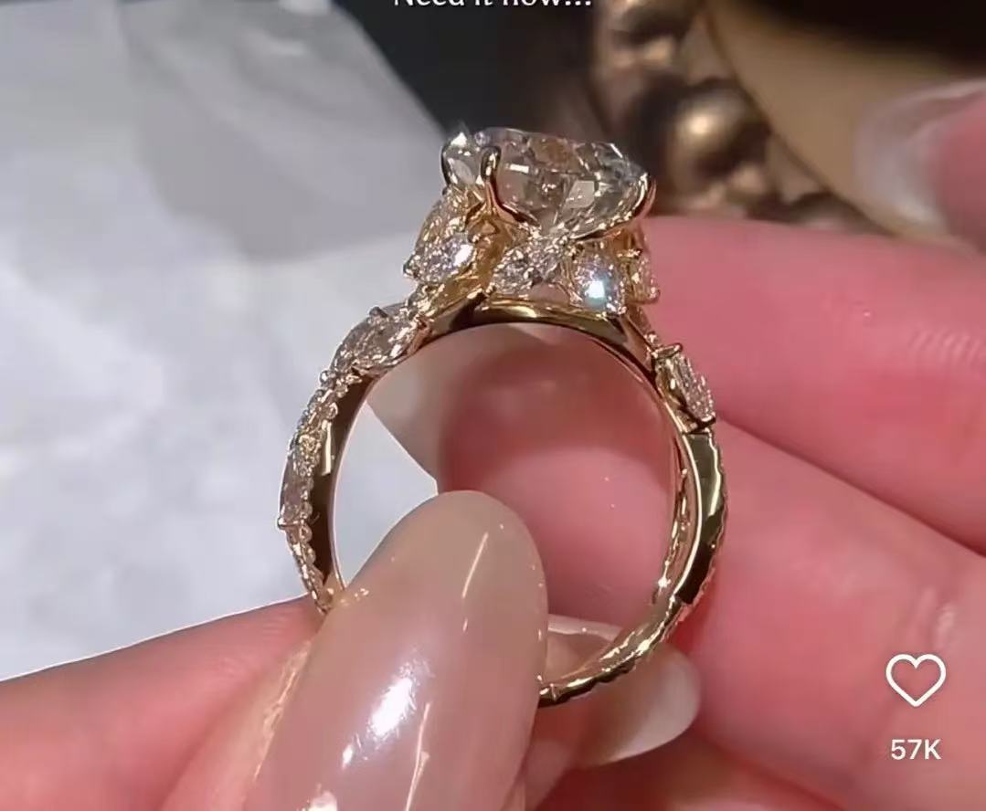 50% Balance+Setting fee for Teresa Arellano//Marquise Cut Twisted Wand Design Solitaire Wedding Ring (Empty Setting)//14K Solid White/Rose gold//Empty Basket for 3.010ct Marquise shape center stone//16 Marquise cut side stones for total 0.950ct//D-E/VS-V
