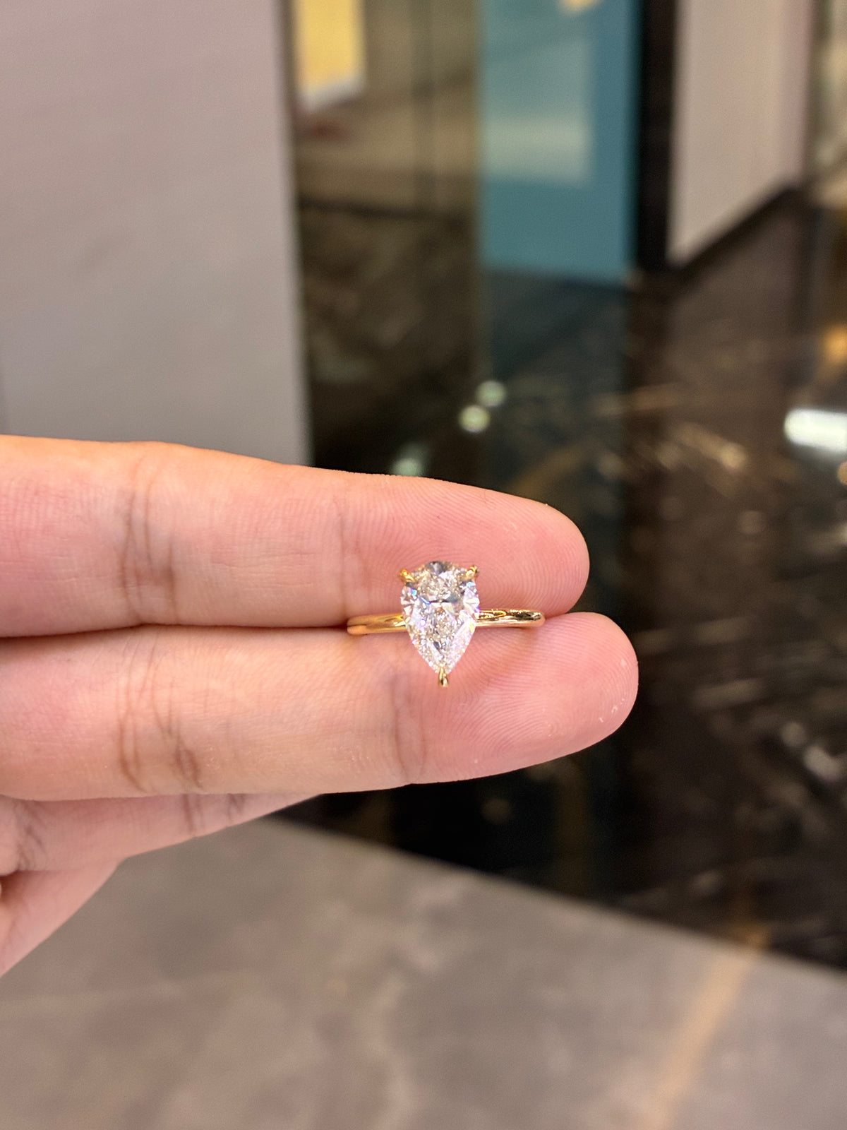For Perla Gomez 1ct pear cut D VVS1 ring with hidden halo
