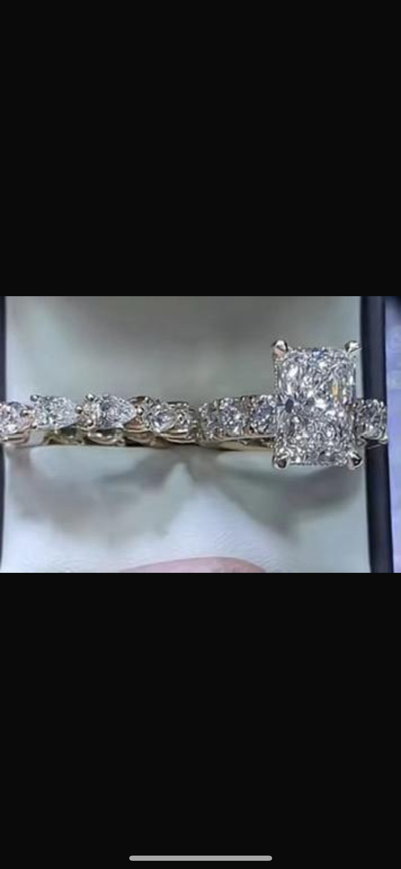 Deposit For Aliyah 14k yellow gold ring(6ct E VVS2 radiant lab diamond side stone:3x5mm oval diamond) And 3.5x5.5mm pear cut lab diamond eternity ring