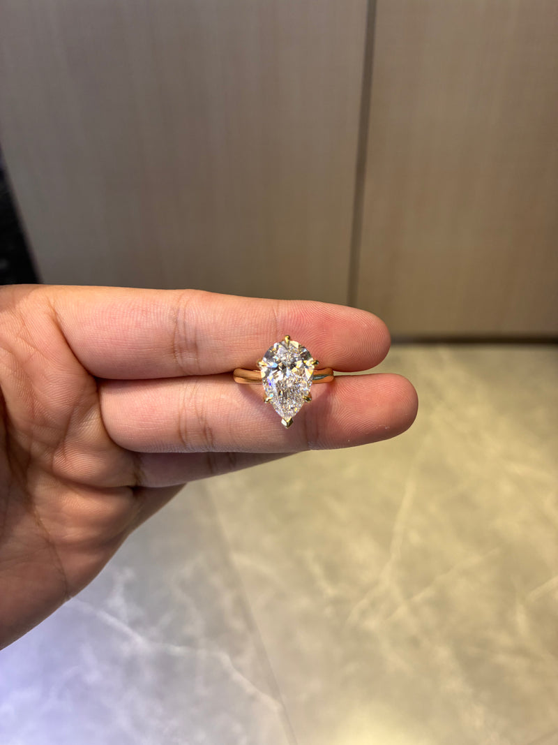 Deposit For vivimom 14k yellow gold ring (5ct pear cut E VS1 main diamond and0.065ct side diamond)come with igi and GiL certificate