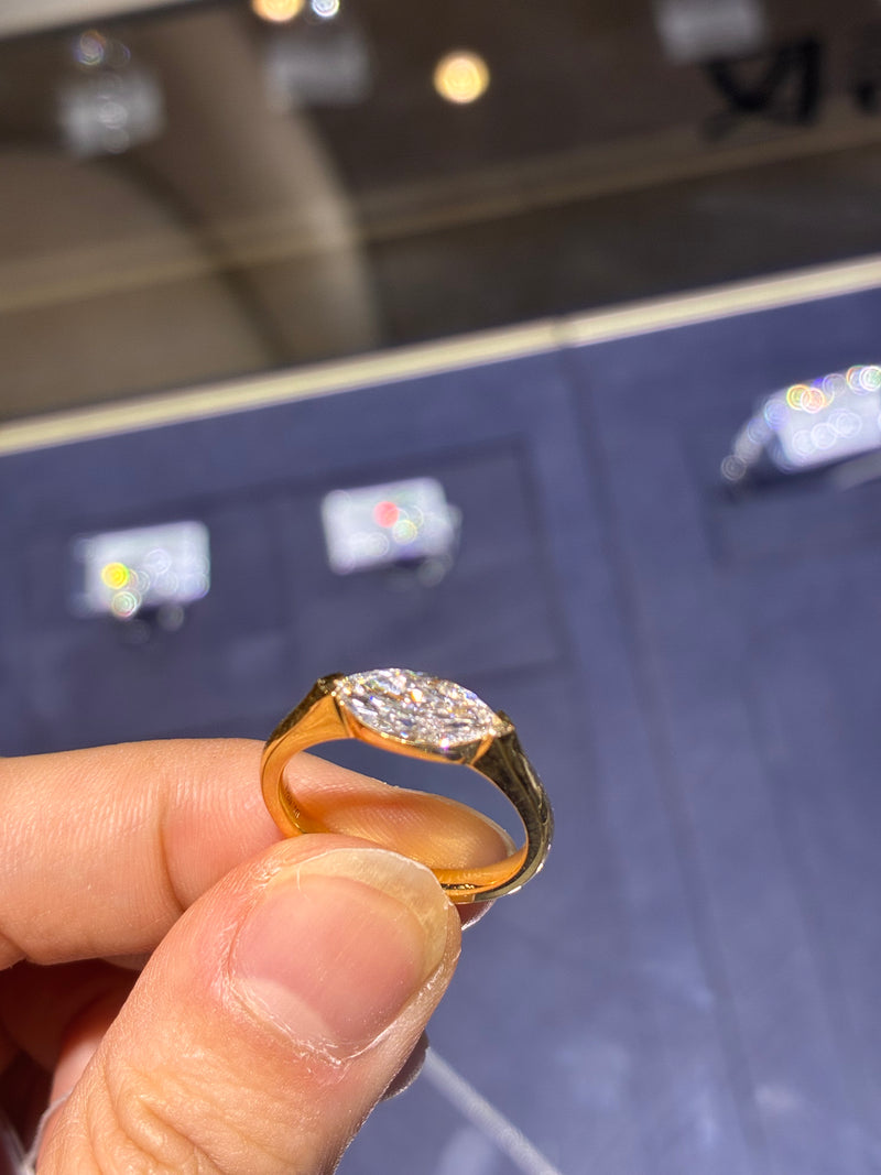For Ruby (Marquise cut, 1.03 carat, D color, VVS2 clarity, set in 18K gold )