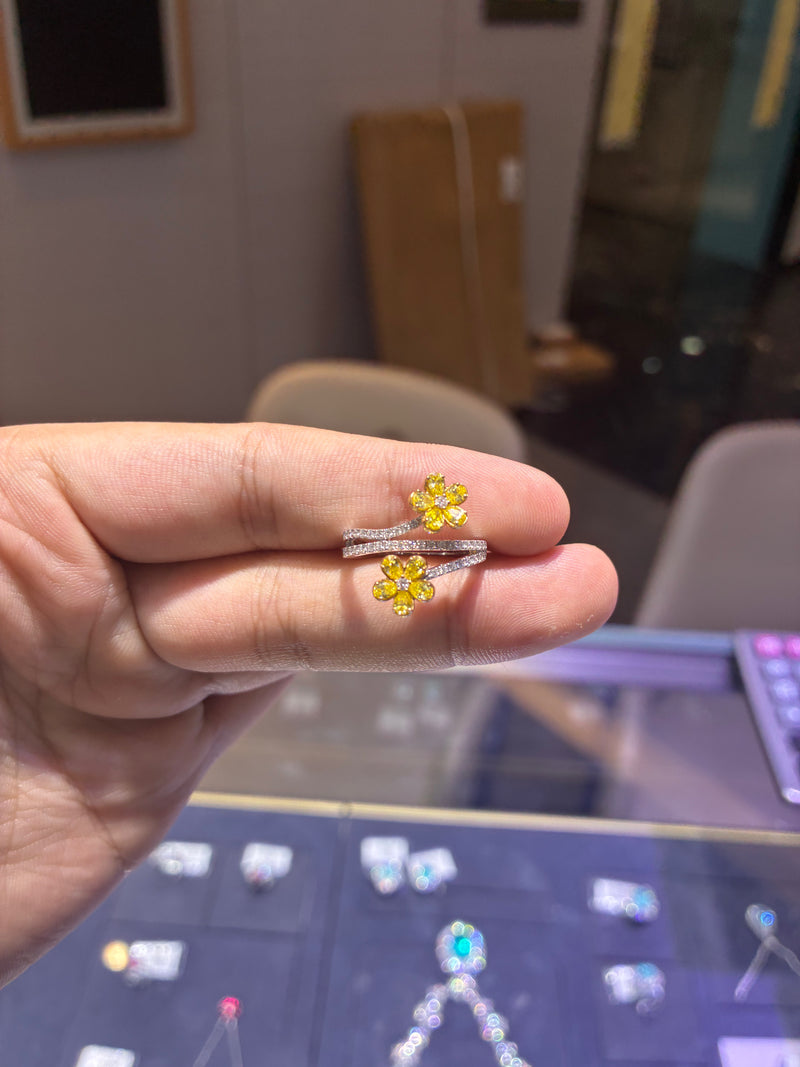 Deposit For Glory 18k white gold ring with yellow diamonds(0.804ct)And yellow diamond flower earrings (total 3ct yellow diamonds)