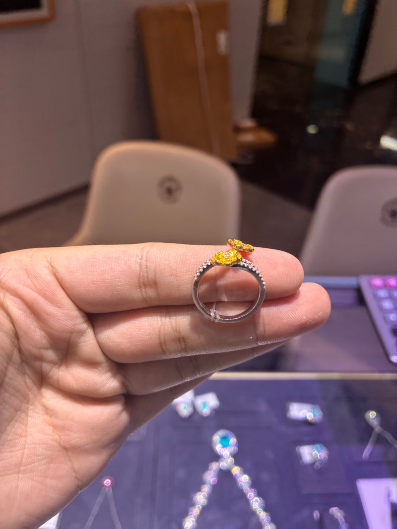 Deposit For Glory 18k white gold ring with yellow diamonds(0.804ct)And yellow diamond flower earrings (total 3ct yellow diamonds)