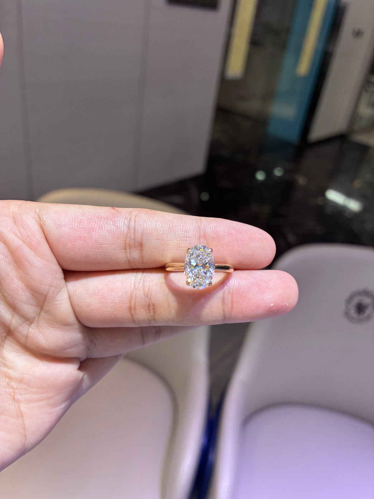 For Mikaela 14k yellow gold ring with 3ct E VVS2 oval diamond