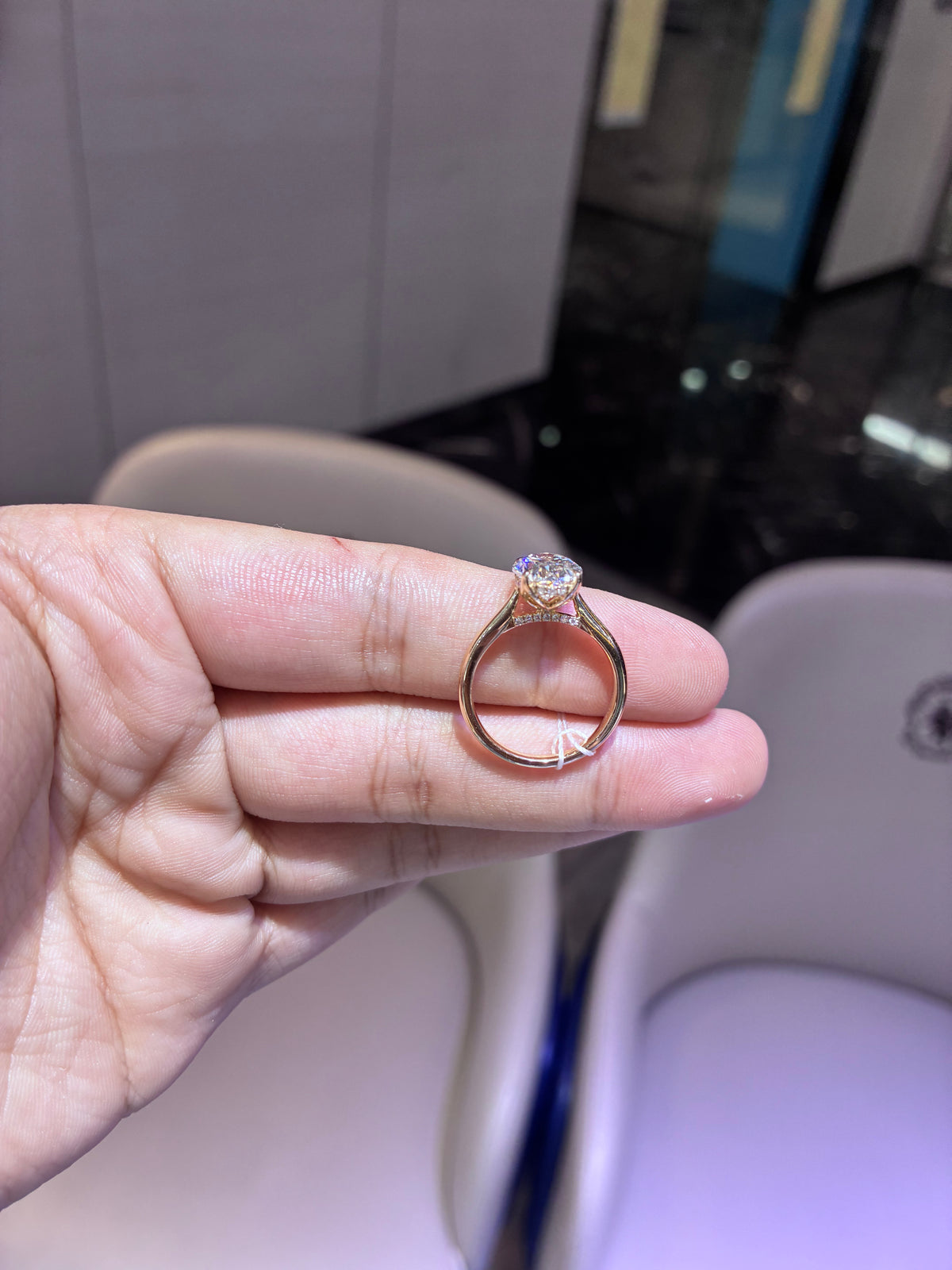 For Mikaela 14k yellow gold ring with 3ct E VVS2 oval diamond