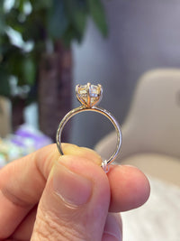 For Jess 3.02 carats E/VS1 in 14k solid yellow gold with flower basket tapered shoulder lotus flower engraving
