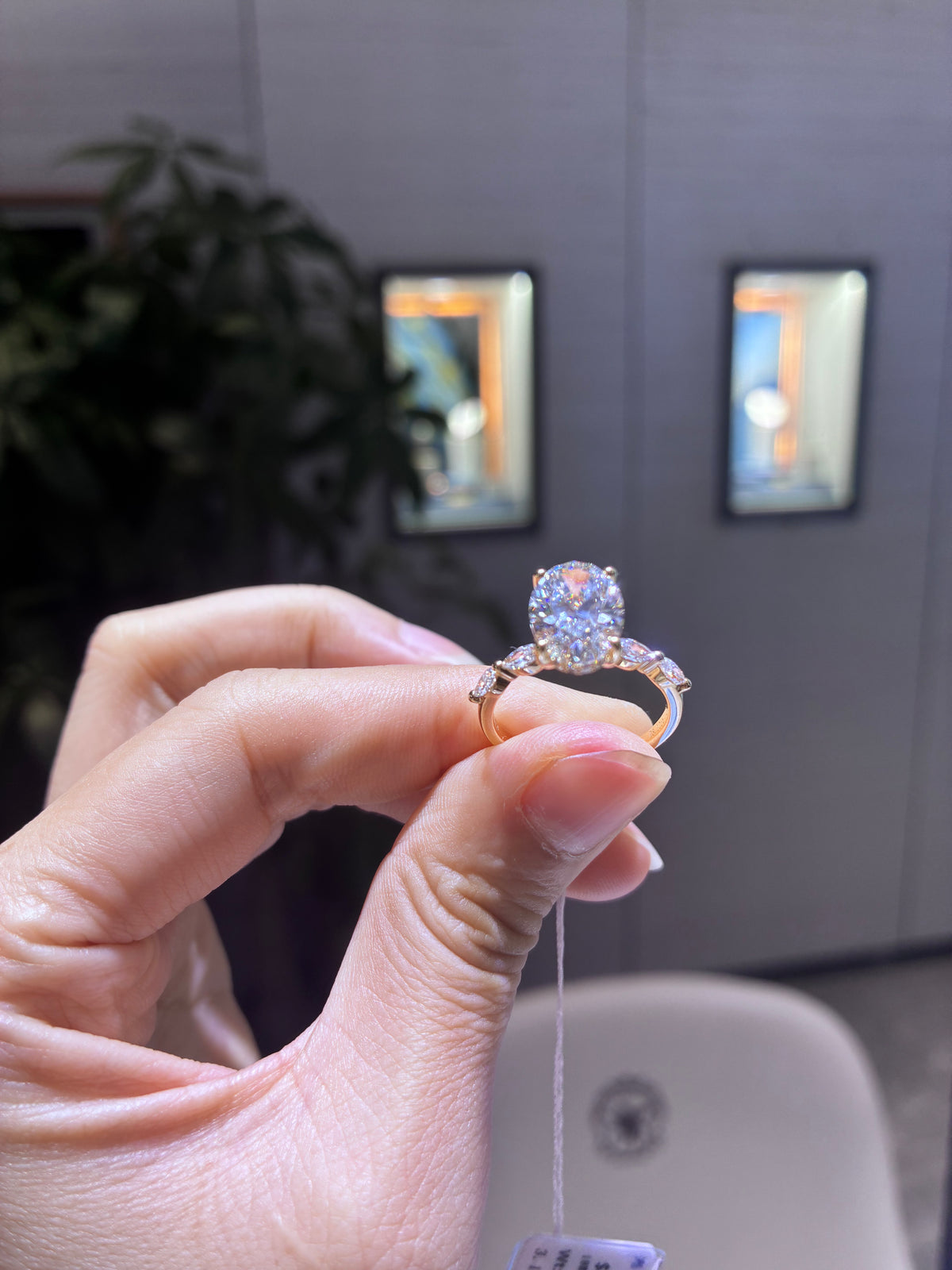 For Jennifer, 3.1ct+0.48ct Oval Solitaire Lab Diamond Ring, 14k white gold