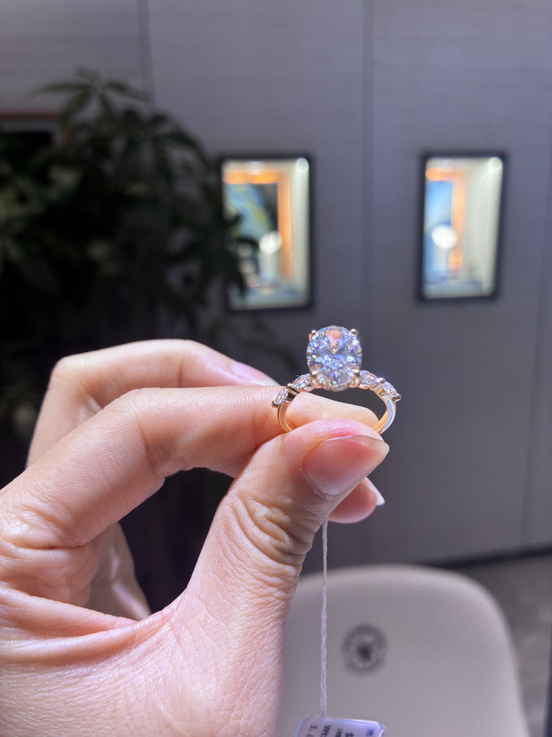 For Jennifer, 3.1ct+0.48ct Oval Solitaire Lab Diamond Ring, 14k white gold