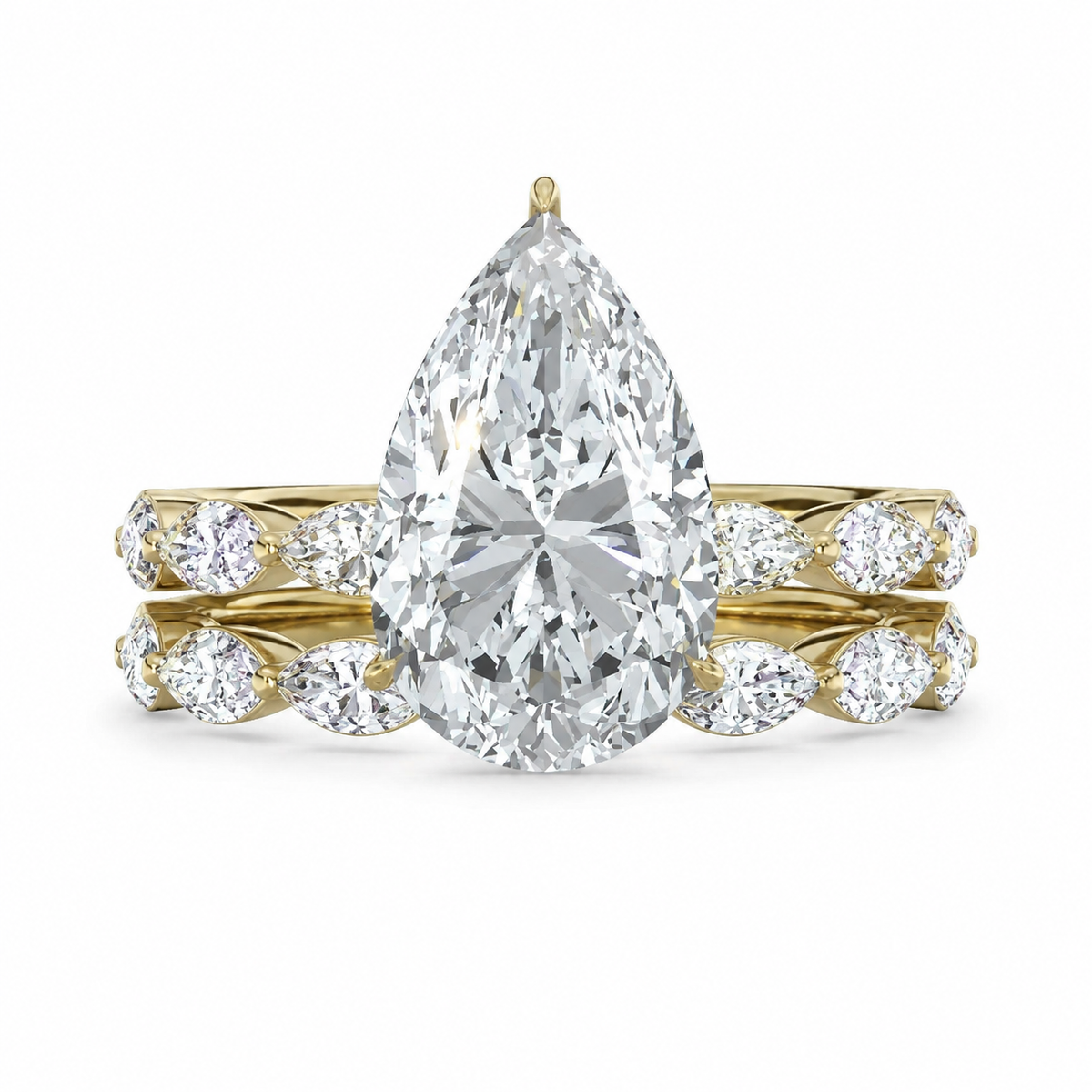 Deposit for Leslie 14K solid yellow gold Bridal Set, 3carat Pear Solitaire Hidden halo engagement ring with 1ct marquise sidestone（8pcs）, E/VVS2 ➕1ct Marquise wedding band, 8pcs
