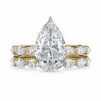 Deposit for Leslie 14K solid yellow gold Bridal Set, 3carat Pear Solitaire Hidden halo engagement ring with 1ct marquise sidestone（8pcs）, E/VVS2 ➕1ct Marquise wedding band, 8pcs