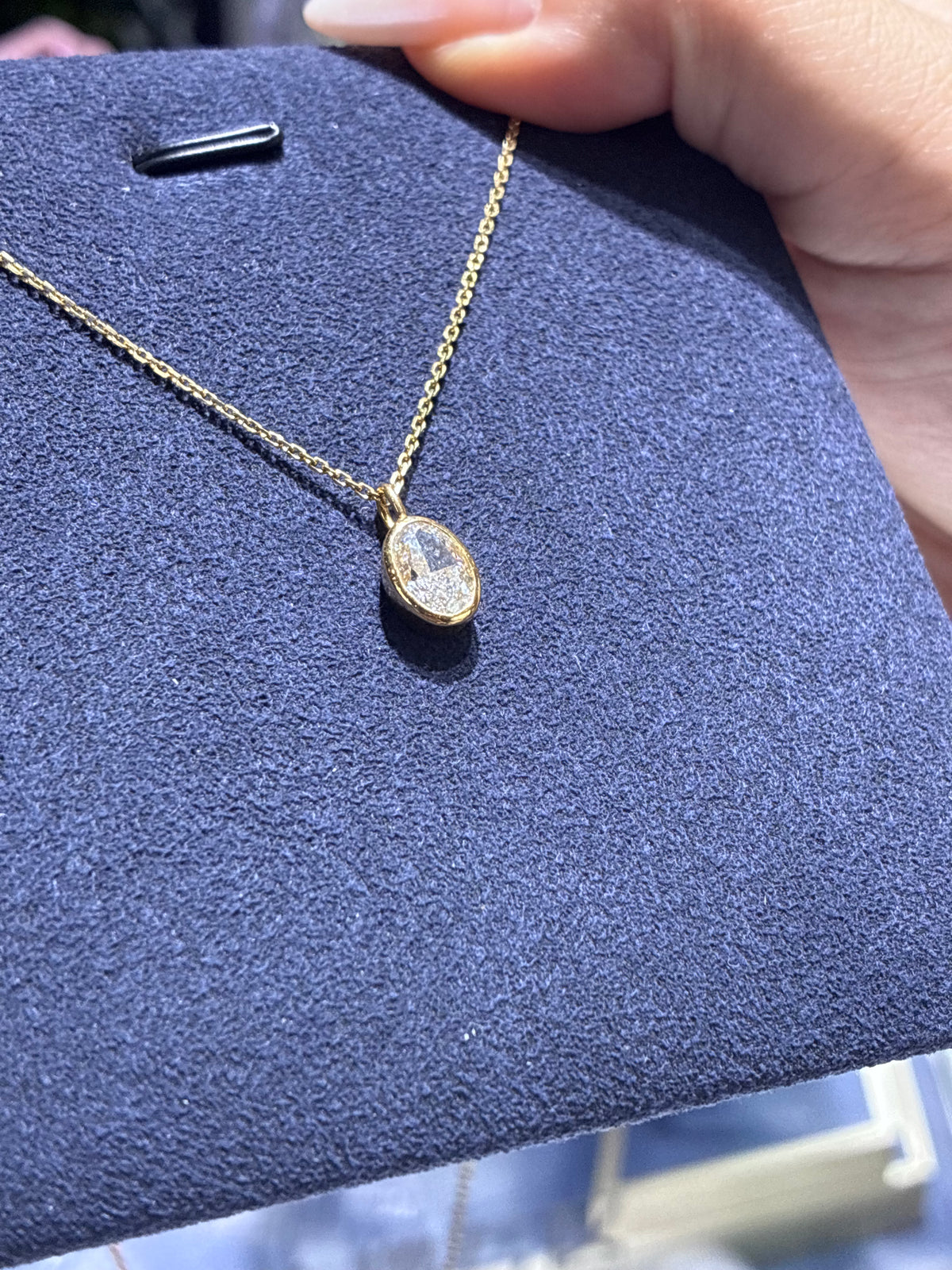 For Betty, 1.54ct Oval Bezel Necklace, D/VVS2, 18k gold