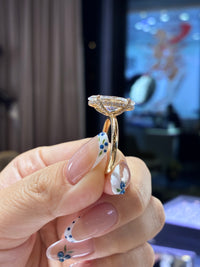 For DELILAH, 4ct + 0.22ct Moval Lab Diamond Ring, E/VVS2,14k gold
