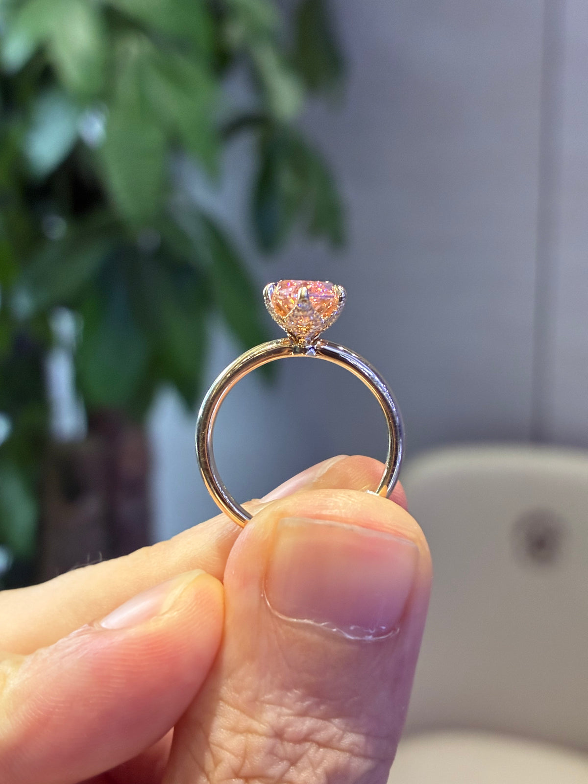 For Zaynah Pink Marquis 2.81 carats with 0.165 carats side halo diamonds in 14k solid yellow gold