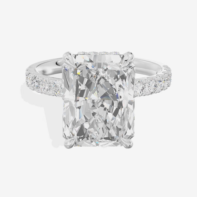 East-West Hidden Halo Radiant Engagement Ring (3.05 ct. tw.) in 14K White Gold