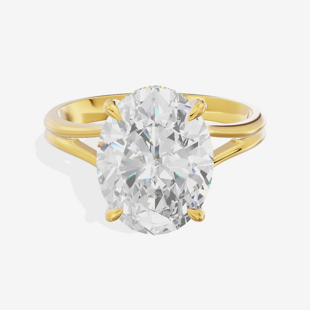 Cathedral Hidden Halo Oval Engagement Ring (5.52 ct. tw.) in 18K Yellow Gold