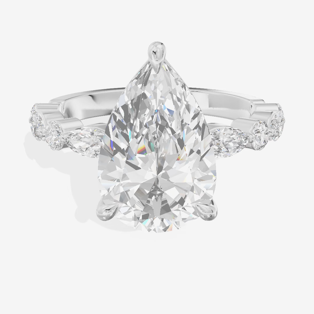 Cathedral Solitaire Pavé Pear Engagement Ring (5.02 ct. tw.) in 18K White Gold