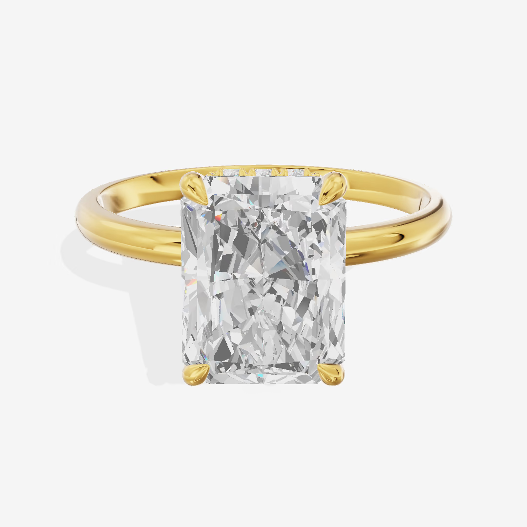 East-West Hidden Halo Radiant Engagement Ring (2.56 ct. tw.) in 18K Yellow Gold