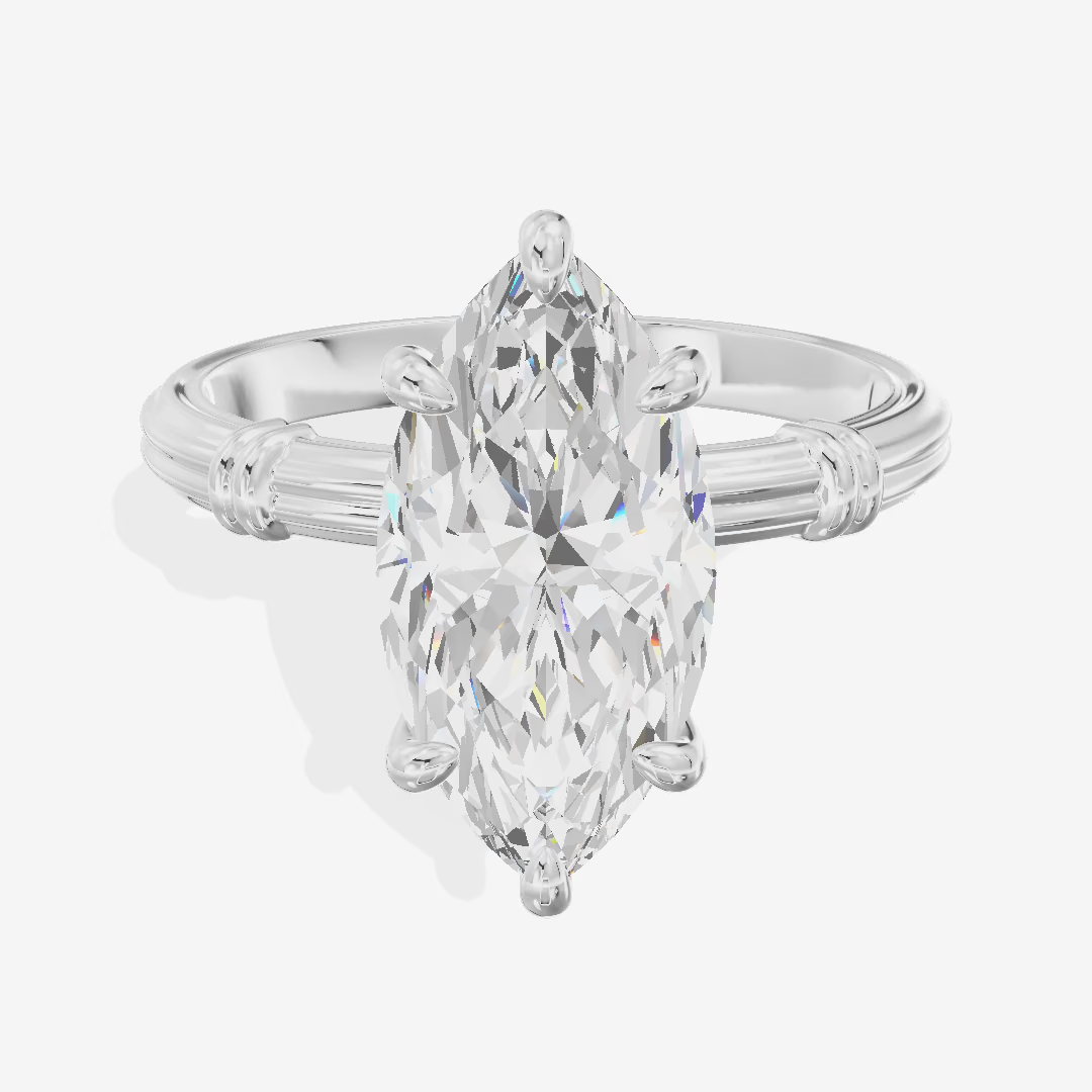 Fluted Band Marquise Solitaire Engagement Ring (3.15 ct.) in 18K White Gold