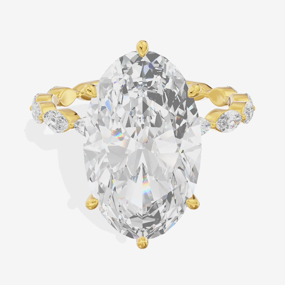 Hidden Halo Marquise Accent Oval Engagement Ring (5.04 ct. tw.) in 18K Yellow Gold