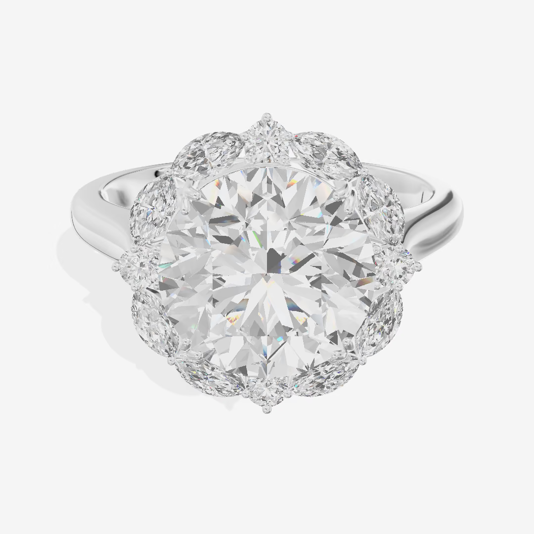 Floral Halo Round Engagement Ring (2.01 ct. tw.) in 18K White Gold