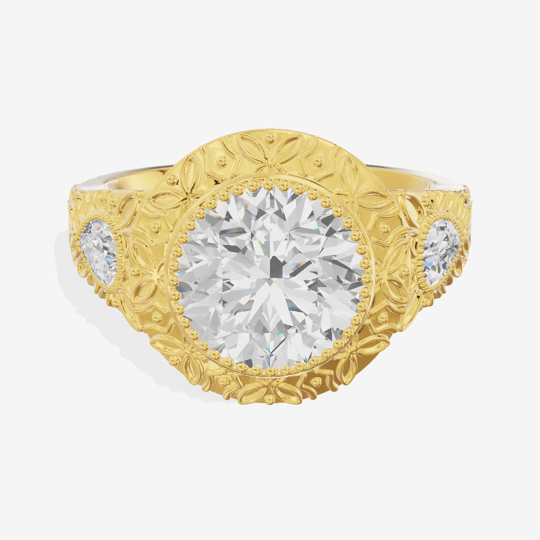 Vintage Engraved Halo Round Engagement Ring (2.02 ct. tw.) in 18K Yellow Gold