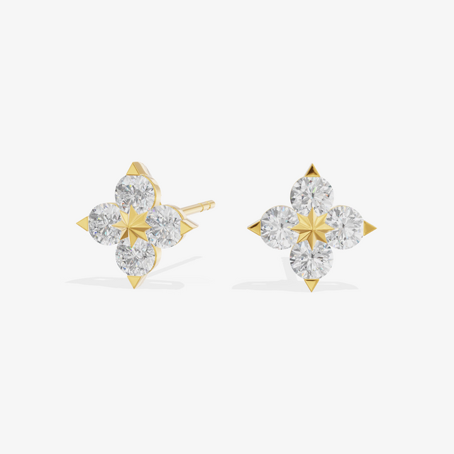 Clover Star Cluster Stud Earrings (3/4 ct. tw.) in 18K Yellow Gold