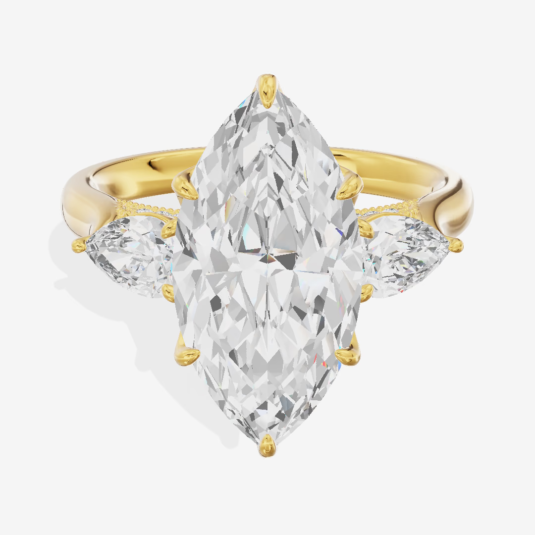 Vintage Three Stone Marquise Engagement Ring (5.01 ct. tw.) in 18K Yellow Gold