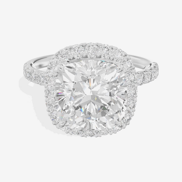 Halo Pavé Cushion Engagement Ring (3.28 ct. tw.) in 18K White Gold