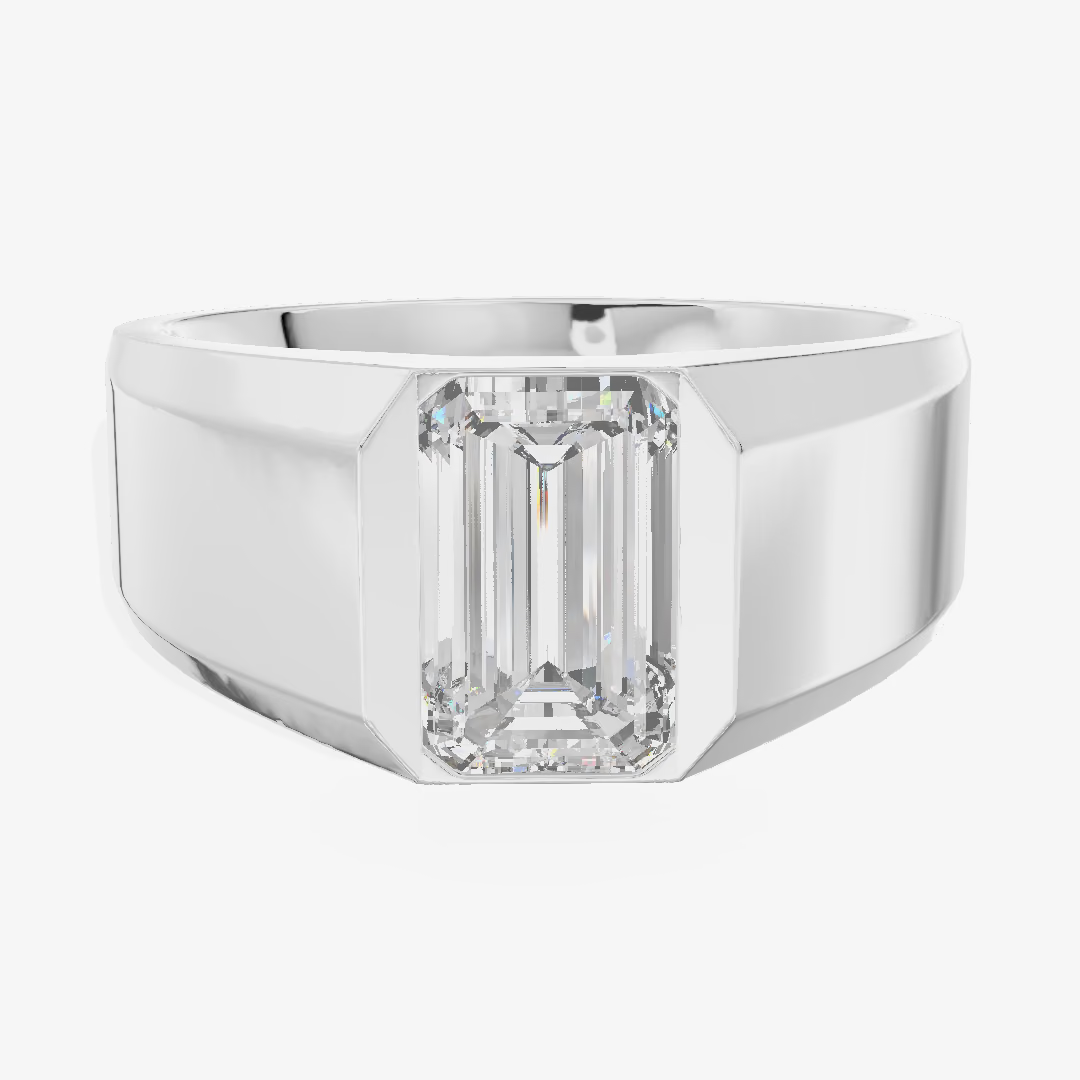 Low Profile Emerald Men's Ring (1.08 ct.) in 18K White Gold