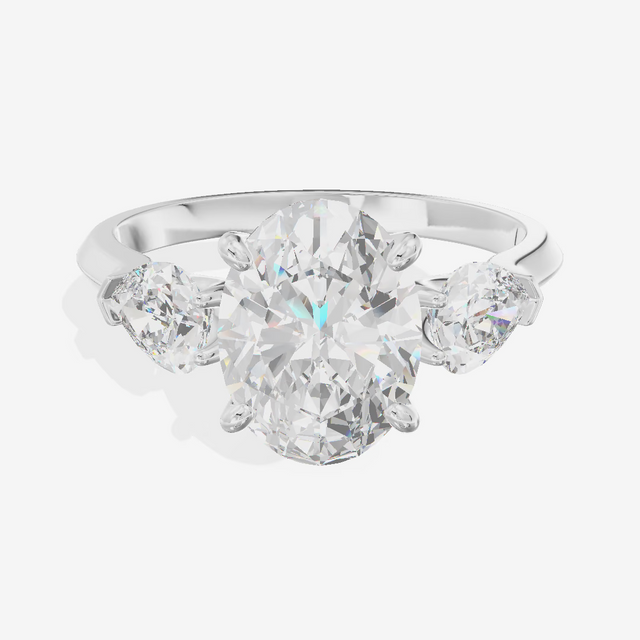 Three Stone Half Moon Oval Engagement Ring