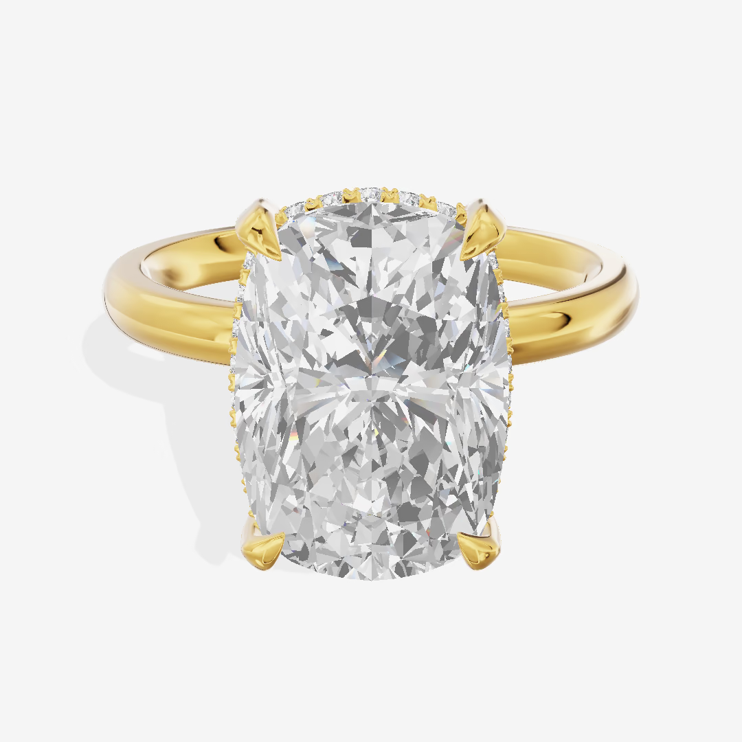 Hidden Halo Cushion Engagement Ring (5.02 ct. tw.) in 18K Yellow Gold