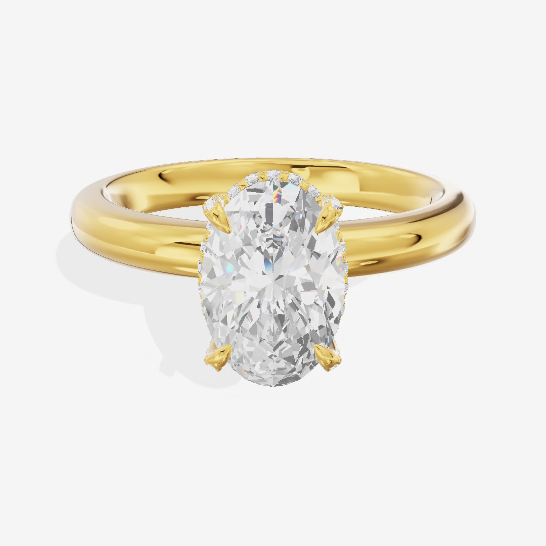 East-West Hidden Halo Oval Engagement Ring (5.09 ct. tw.) in 18K Yellow Gold