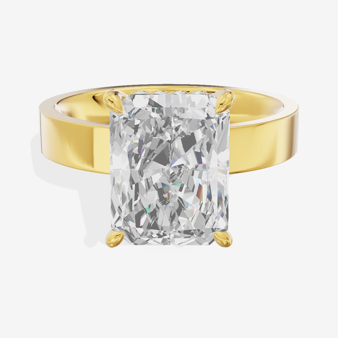 Hidden Halo Radiant Wide Band Engagement Ring (4.08 ct. tw.) in 14K Yellow Gold