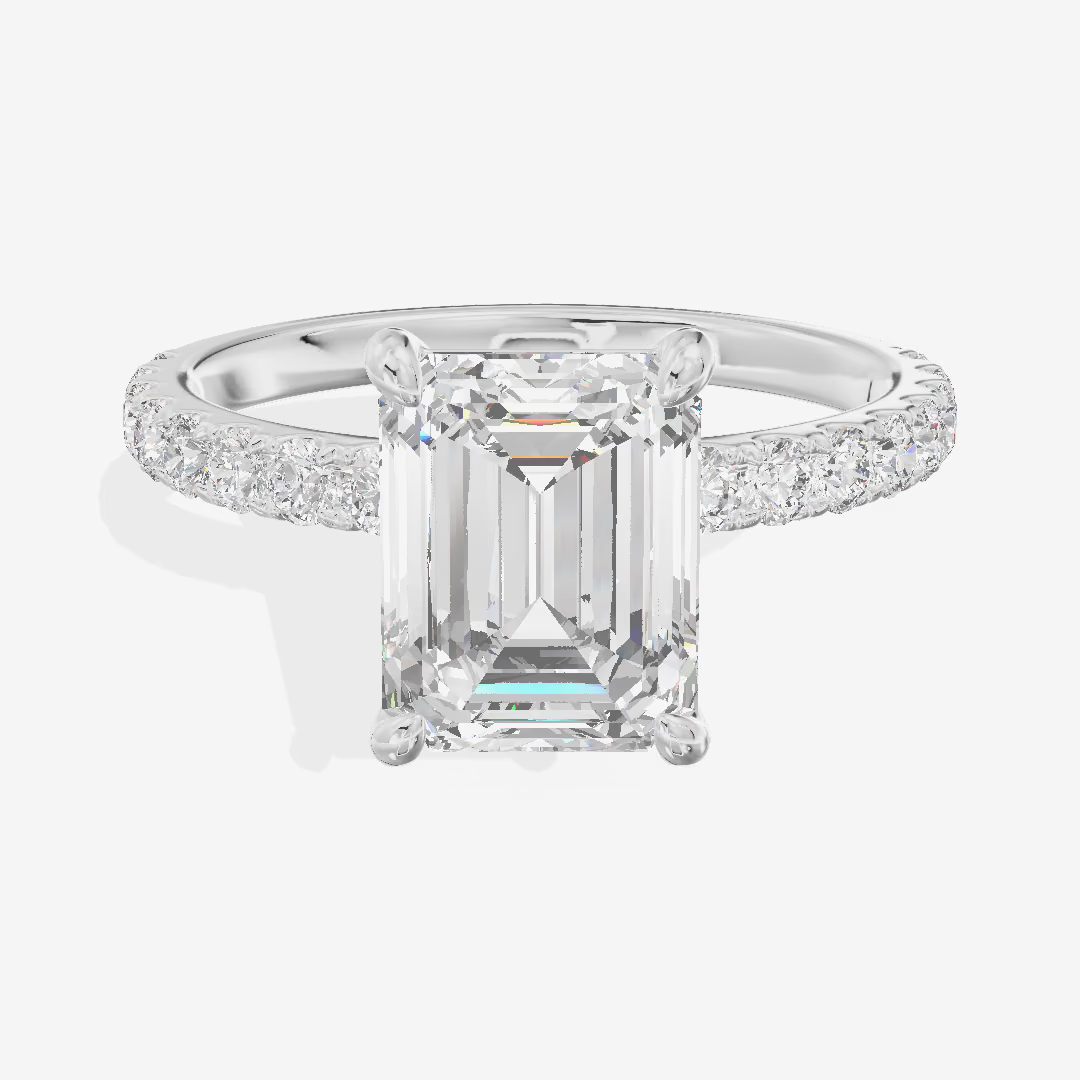 Solitaire Pavé Emerald Engagement Ring (1.43 ct. tw.) in 18K White Gold