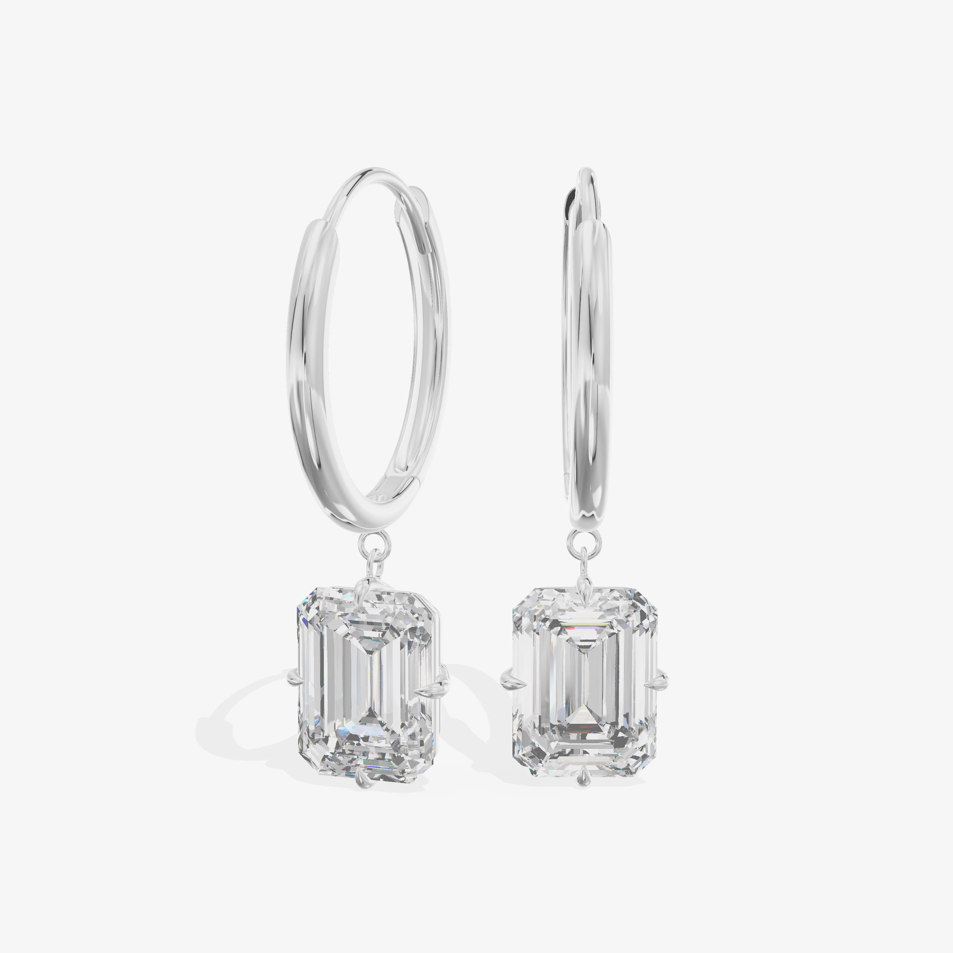 Emerald Cut Drop Huggie Hoop Earrings
