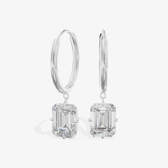 Emerald Cut Drop Huggie Hoop Earrings