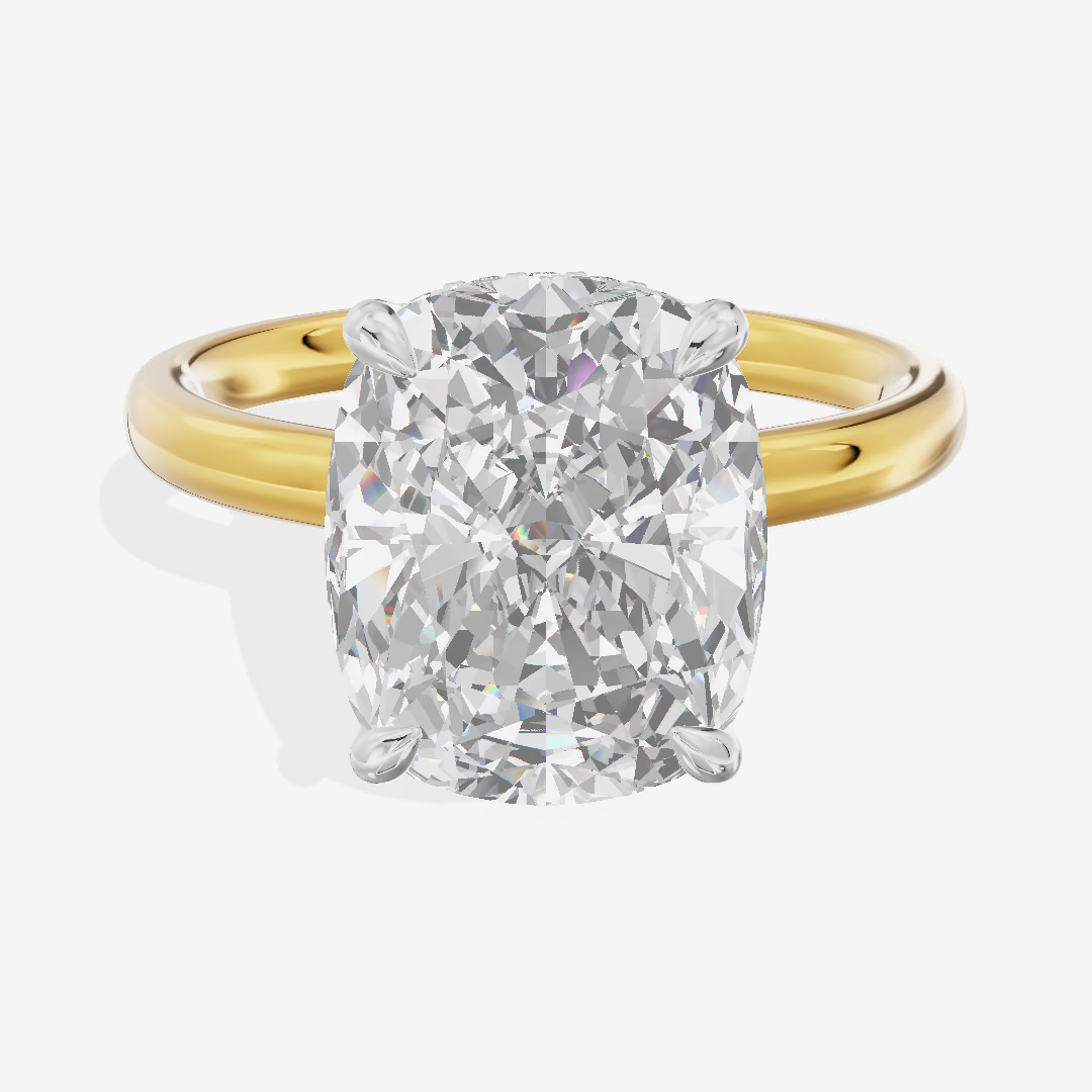 Two Tone Hidden Halo Cushion Engagement Ring