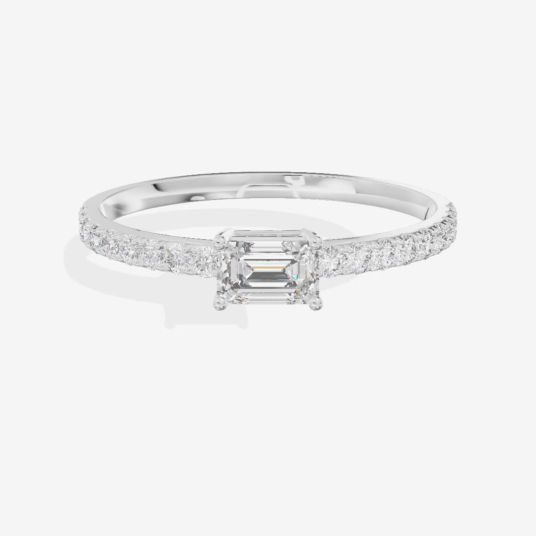 East-West Emerald Pavé Engagement Ring (1/4 ct. tw.) in 18K White Gold