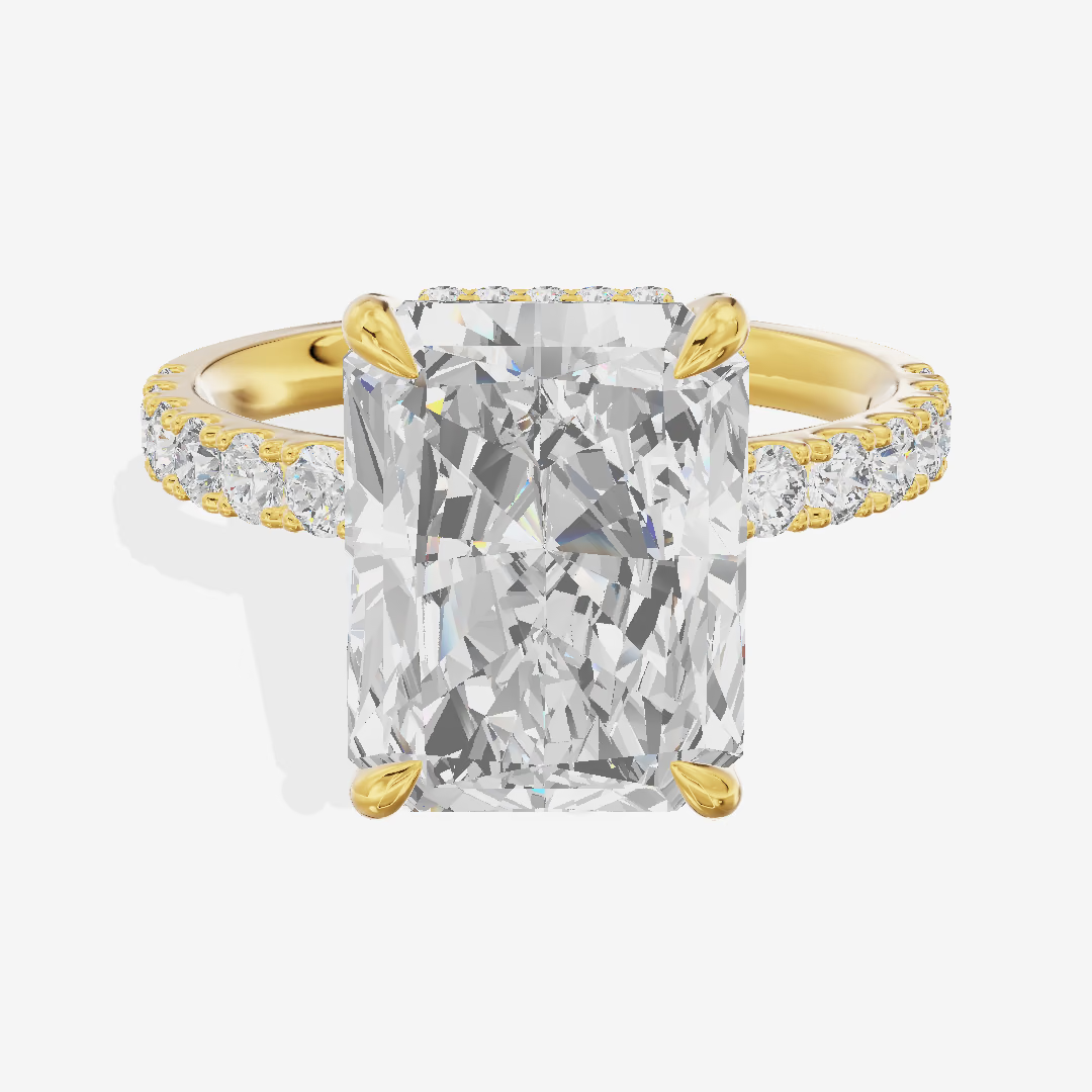 East-West Hidden Halo Radiant Engagement Ring (3.02 ct. tw.) in 14K Yellow Gold