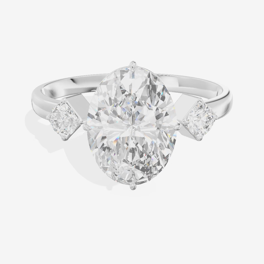 Three Stone Baguette Oval Engagement Ring (3.02 ct. tw.) in 18K White Gold