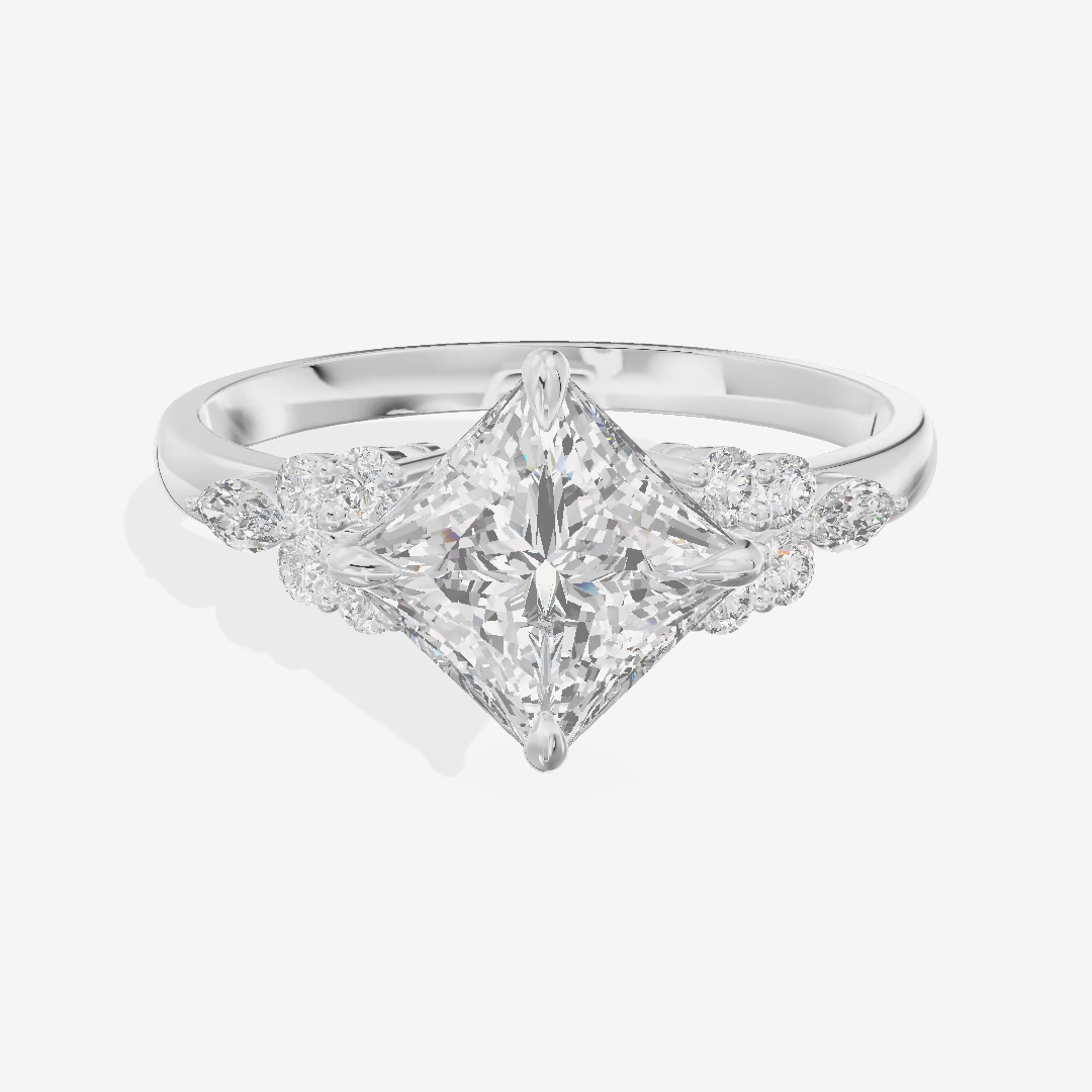 Princess Solitaire with Shoulder Accents Engagement Ring (1.08 ct. tw.) in 18K White Gold