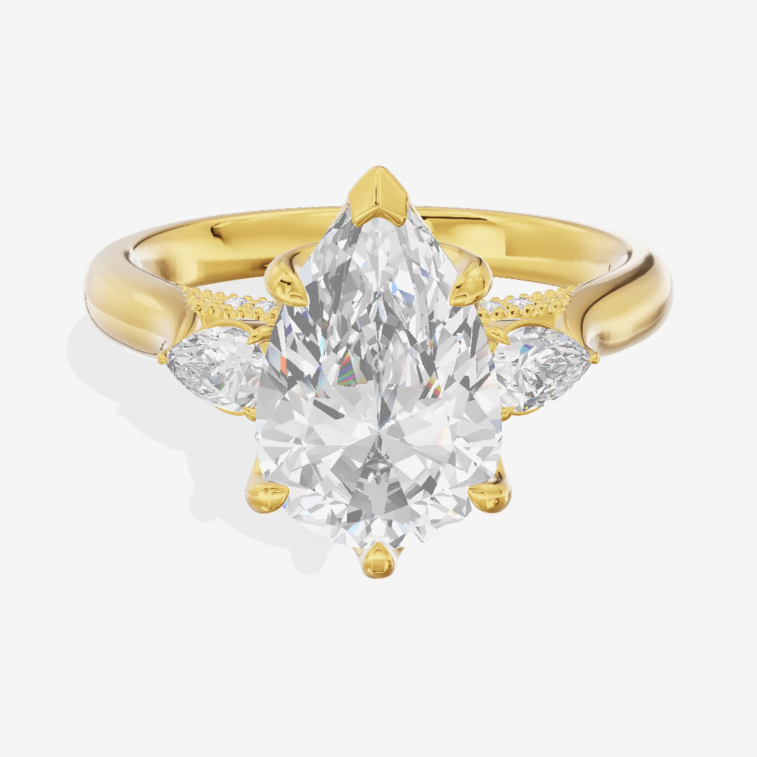 Cathedral Three Stone Pear Engagement Ring (3.03 ct. tw.) in 14K Yellow Gold