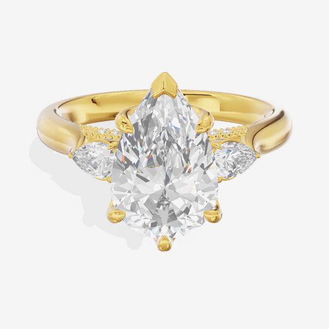 Cathedral Three Stone Pear Engagement Ring (3.03 ct. tw.) in 14K Yellow Gold