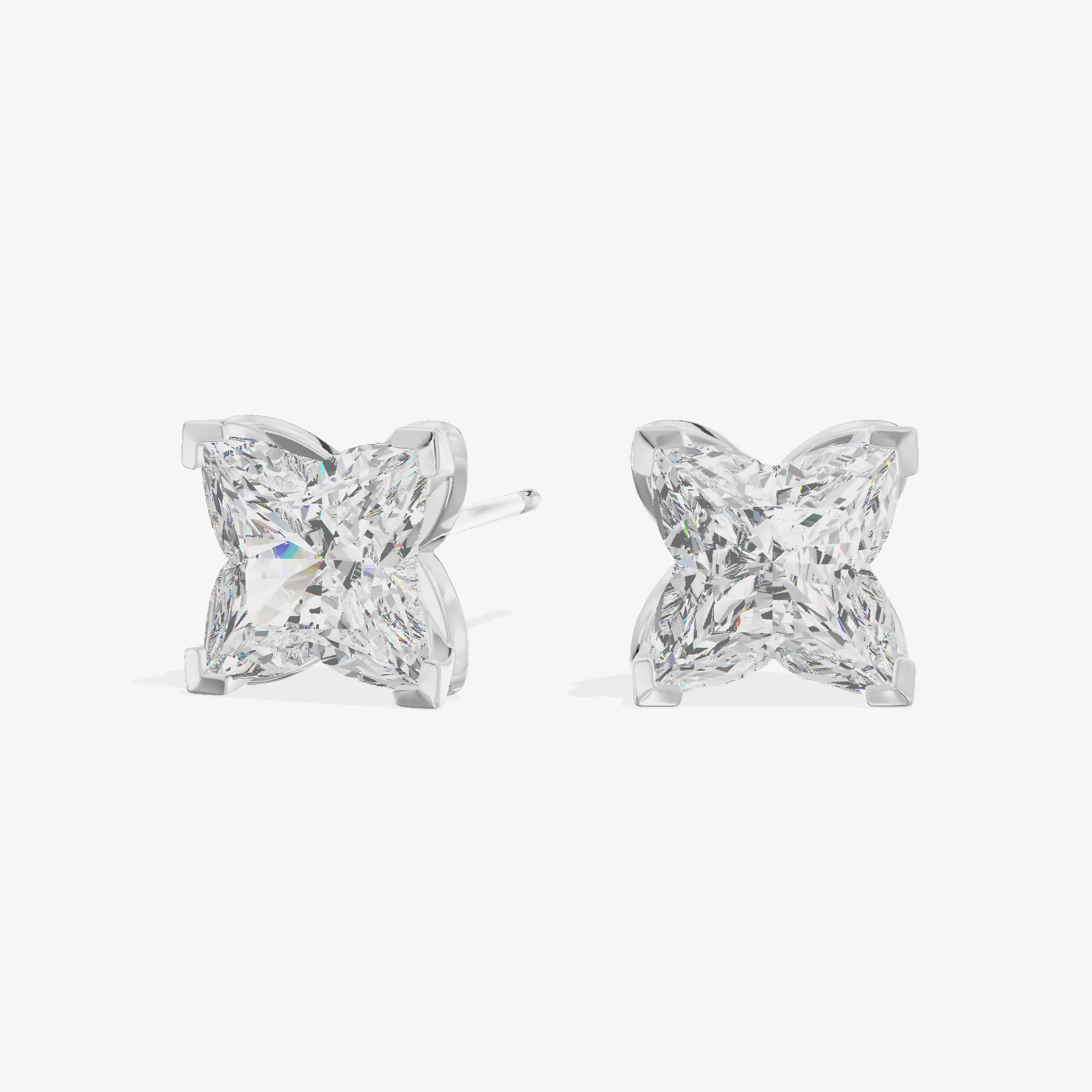 Clover Cut Solitaire Stud Earrings (2.05 ct. tw.) in 18K White Gold