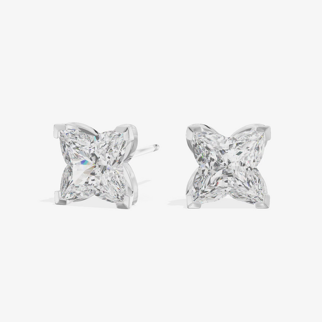 Clover Cut Solitaire Stud Earrings (2.05 ct. tw.) in 18K White Gold