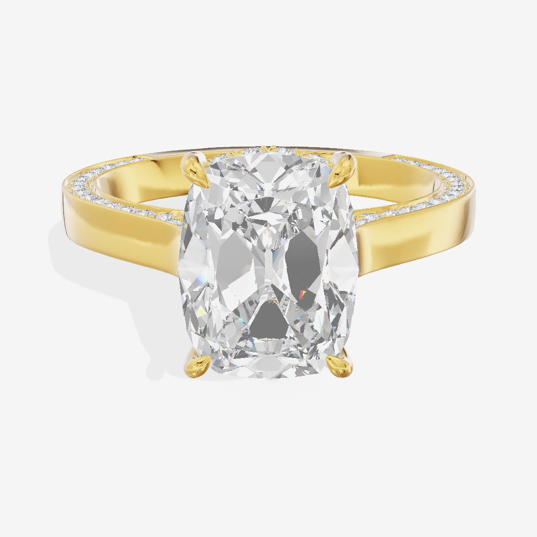 East-West Hidden Halo Cushion Engagement Ring (3.03 ct. tw.) in 14K Yellow Gold