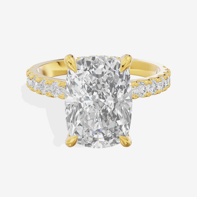 Hidden Halo Pavé Cushion Engagement Ring (2.51 ct. tw.) in 14K Yellow Gold