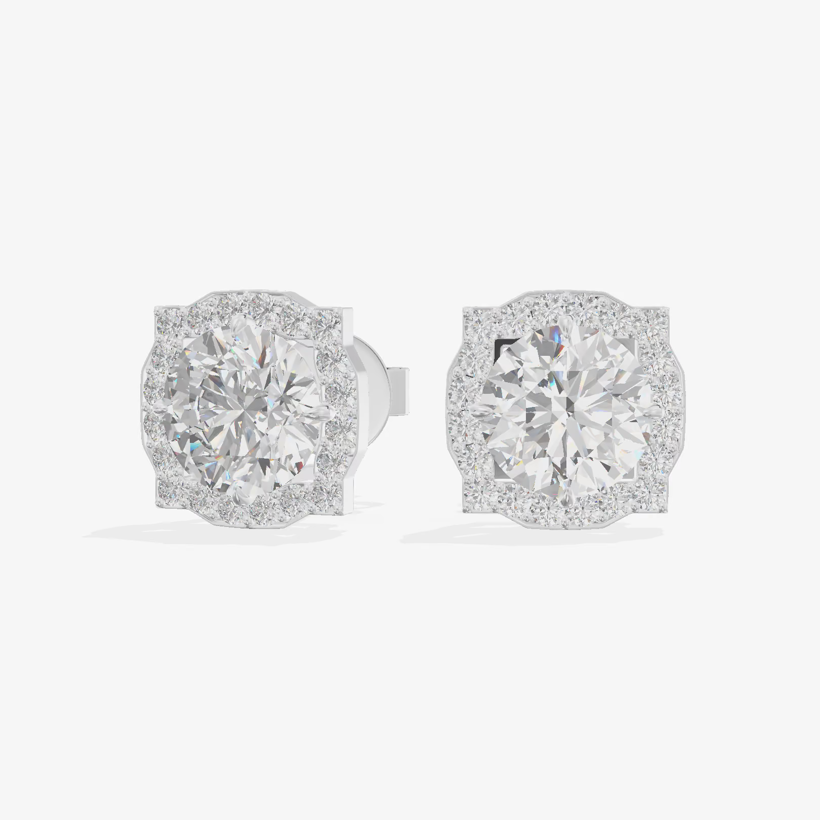 Pavé Halo Round Stud Earrings (1.23 ct. tw.) in 18K White Gold