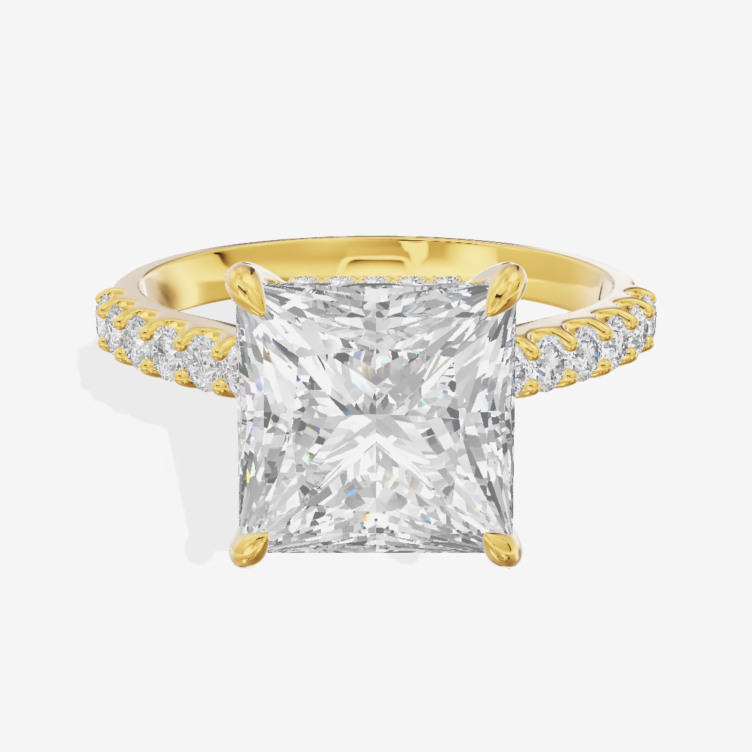 Hidden Halo Pavé Princess Engagement Ring (3.01 ct. tw.) in 14K Yellow Gold