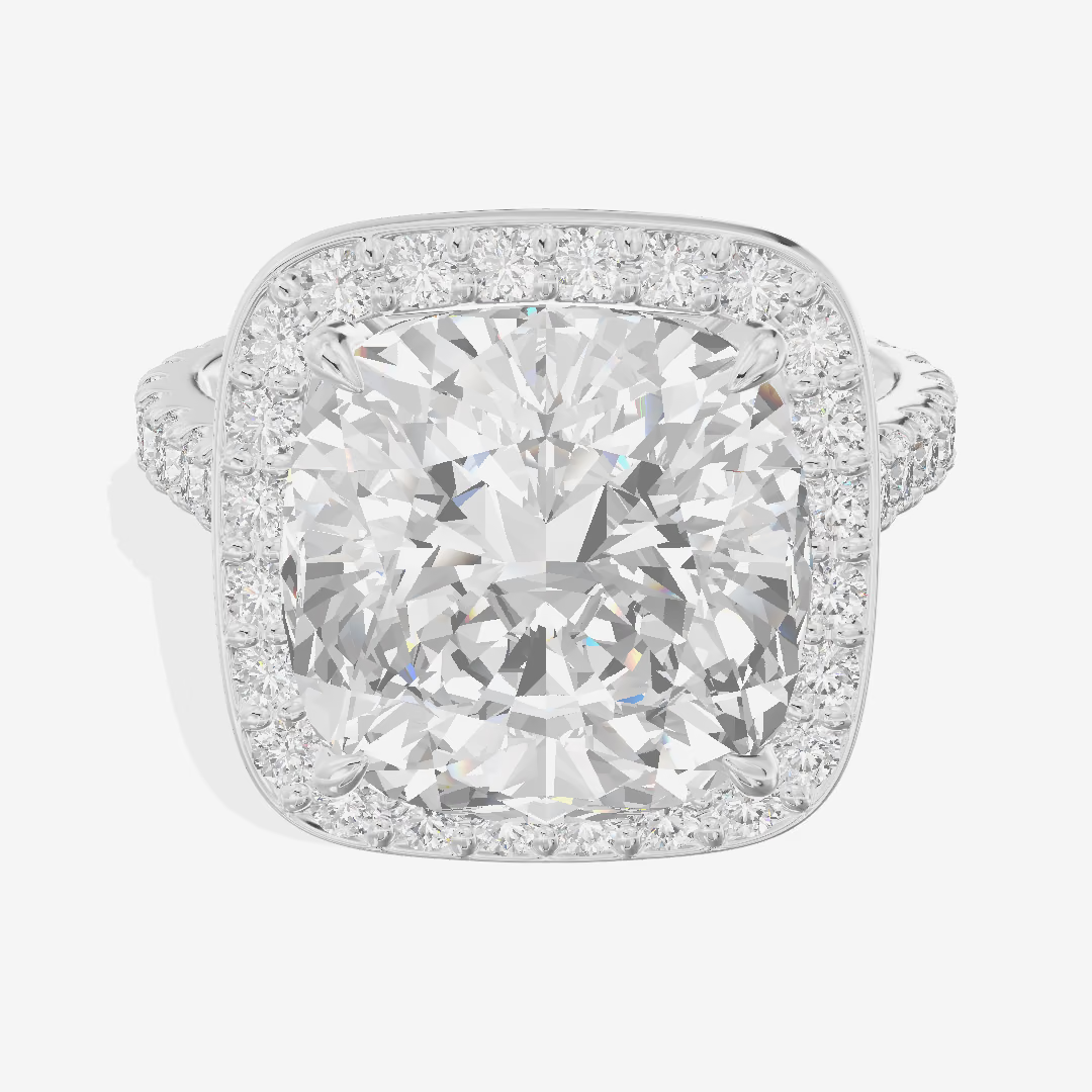 Halo Pavé Cushion Engagement Ring (5.06 ct. tw.) in 18K White Gold